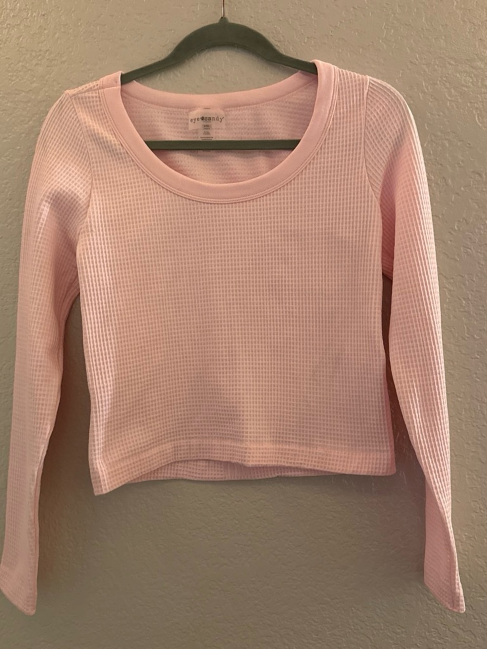 eye candy Light Pink Waffle-Knit Long Sleeve Top
